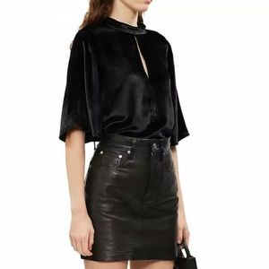 J Brand Women's Chani Short Sleeve Blouse in Black Liquid Velvet